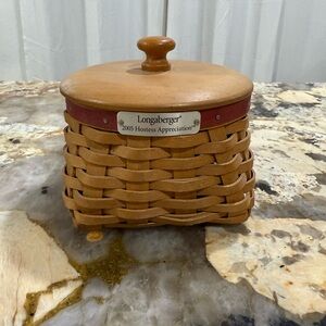 Longaberger Tan and Red Woven Basket with Lid